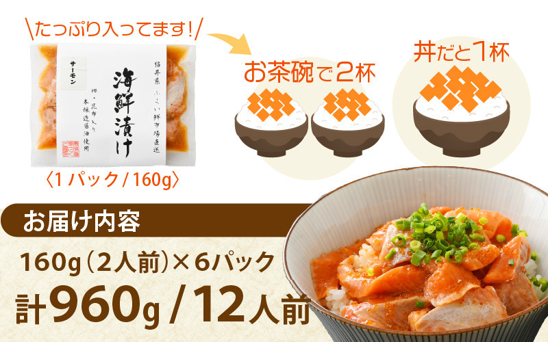 [e04-b017] 海鮮丼の素 贅沢海の幸！おまかせ海鮮漬け丼 6種（12人前）【まぐろ サーモン 旬の魚介4種】【福井県 海鮮丼 セット ギフト  詰め合わせ 冷凍】