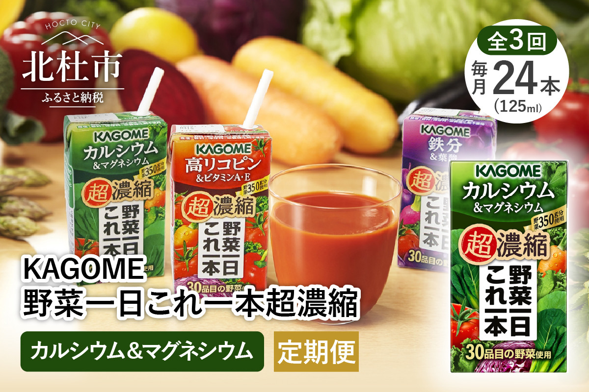 3ヵ月定期便】カゴメ 野菜一日これ一本 超濃縮 カルシウム＆マグネシウム 125ml 紙パック 24本入 （野菜ジュース） -  山梨県北杜市｜ふるさとチョイス - ふるさと納税サイト