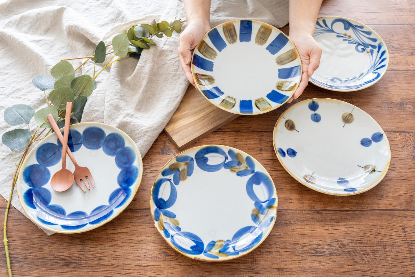 【波佐見焼】藍ブルー 和皿 プレート 7寸皿 21cm 5枚セット 食器 皿 【藍染窯】 [JC85]