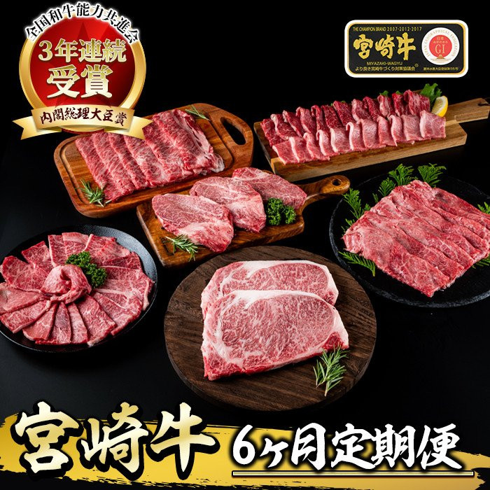 6か月間、毎月楽しめる宮崎牛の定期便　寄附金額 124,000円