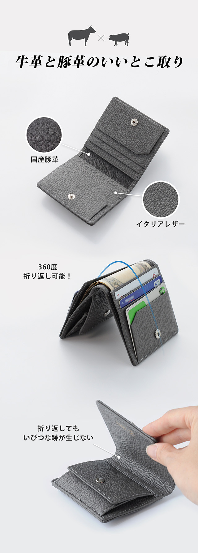 DV038【YOSHINA】コンパクト二つ折り財布（小銭入れ付き）ネイビー 