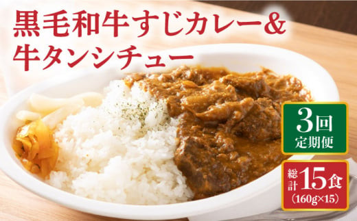 【全3回定期便】 黒毛和牛 牛すじカレー ＆ 牛タンシチュー 毎月5食 長与町/炭火焼肉あおい [EBW003] 和牛カレー タンシチュー 常温