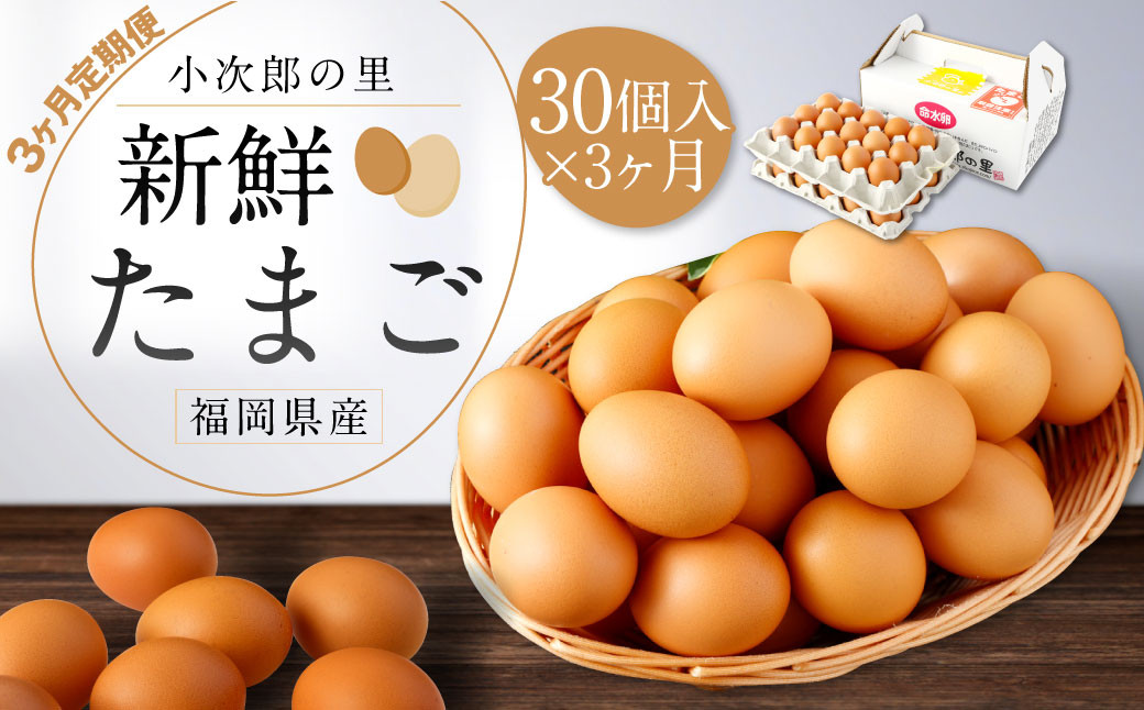 3ヶ月定期便】鶏卵 30ヶ入×3回 合計90個 たまご 福岡県産 - 福岡県嘉麻