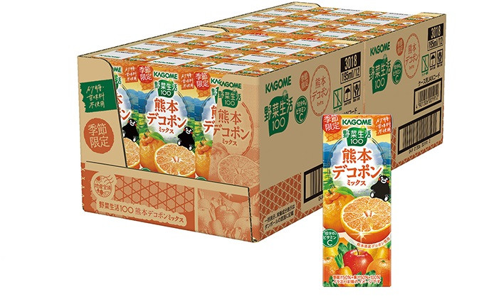 カゴメ 野菜生活100 熊本デコポンミックス 195ml 紙パック 24本入【ジュース・野菜・果実ミックスジュース】　 【野菜ジュース・飲料類・果汁飲料・ジュース】