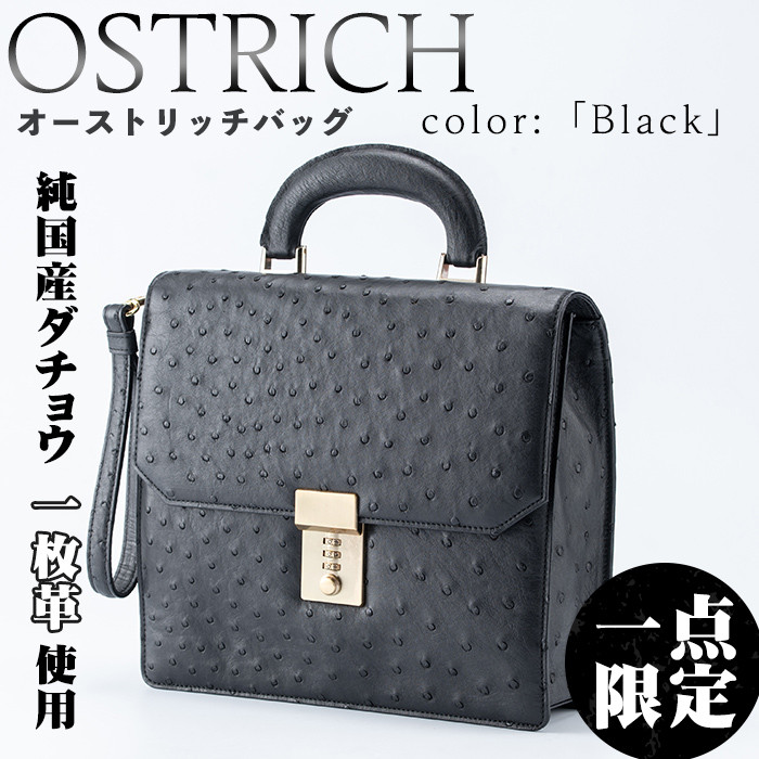 OSTRICH オーストリッチ セカンドバッグ 黒 ダチョウ革 レザーバッグ