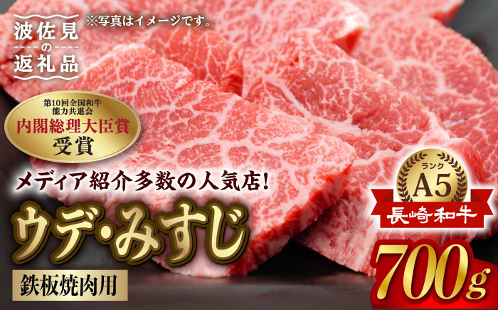 A5ランク 焼肉用 鉄板焼 ウデ みすじ 700g スライス 長崎和牛 【肉の