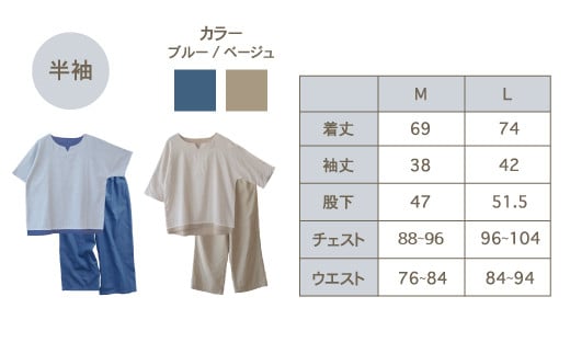 【G0431】aeria（アエリア）三河木綿 和晒２枚合わせガーゼパジャマ メンズ：配送情報備考　Ｍ／ブルー - 愛知県蒲郡市｜ふるさとチョイス -  ふるさと納税サイト