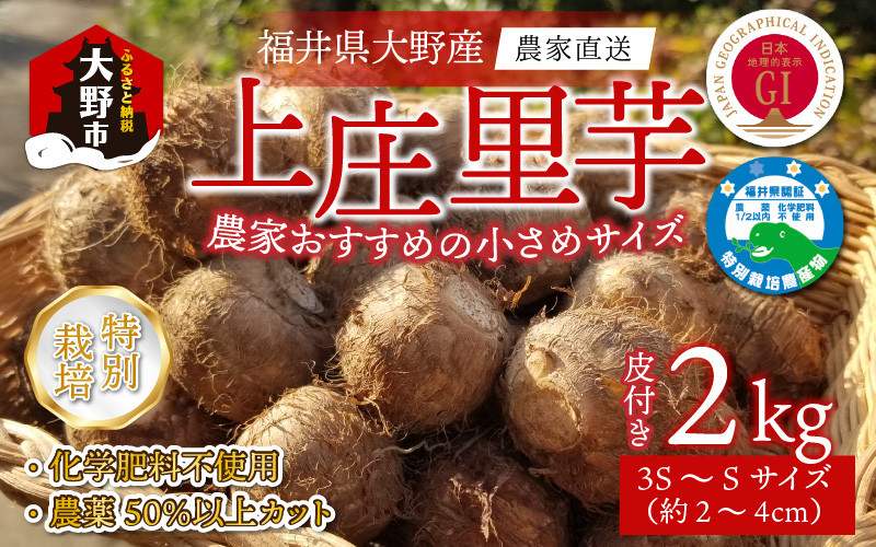 先行予約】【12月発送】こだわりの特別栽培 上庄里芋 2kg（3S～Sサイズ） きぬかつぎ 化学肥料不使用 農薬50％以上カットの特別栽培里芋 -  福井県大野市｜ふるさとチョイス - ふるさと納税サイト