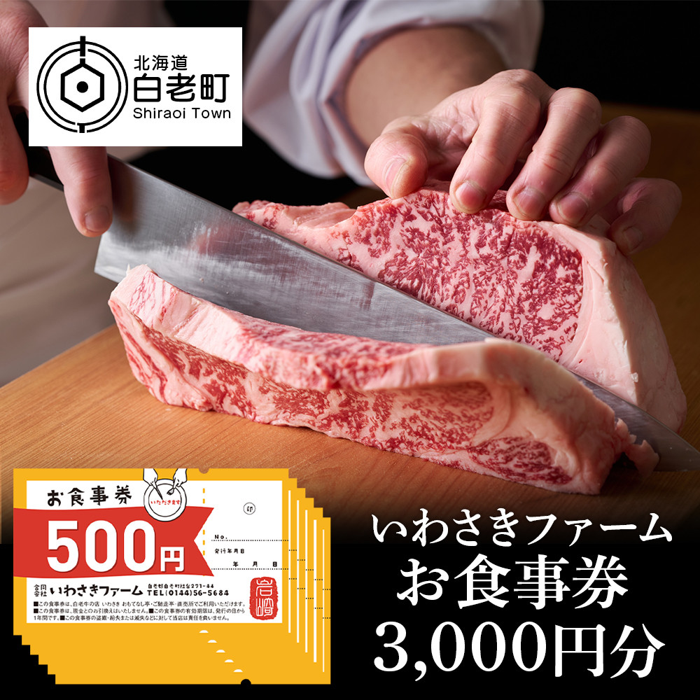 いわさきファーム お食事券 3,000円分 レストラン ギフト 牛肉 白老牛 北海道 白老町 チケット