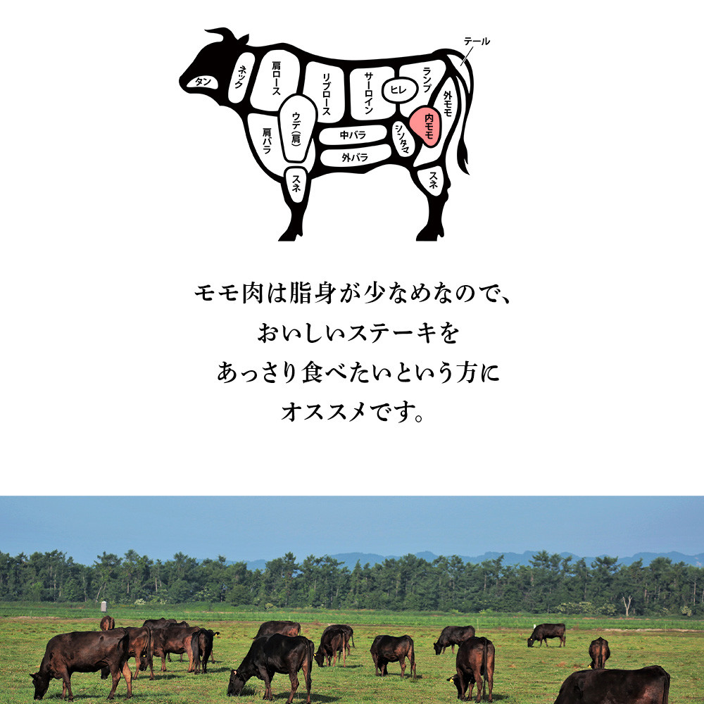 北海道 白老産 黒毛和牛 特上 モモ 赤身 ステーキ 150ｇ×4枚 - 北海道