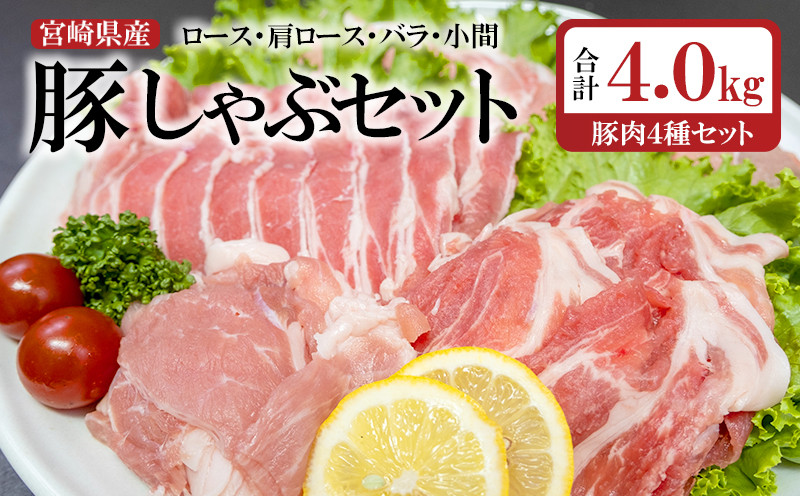 【合計4kg !宮崎県産豚肉 ロース・バラ・肩ロース・小間切れ 】