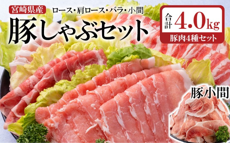 合計4kg !宮崎県産豚肉 ロース・バラ・肩ロース・小間切れ