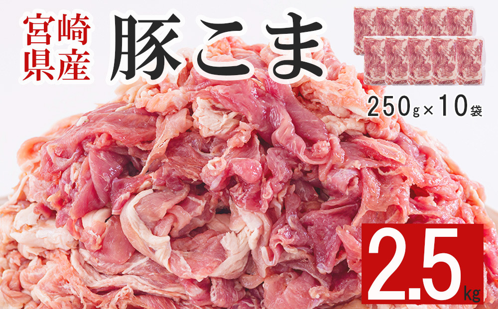 宮崎県産 豚 小間 切れ 2.5kg 250g×10 こま 小分け 豚肉 ウデ モモ 肉