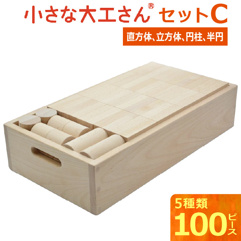 小さな大工さんセットC 積み木 100ピース 5種類 専用箱付き 立方体
