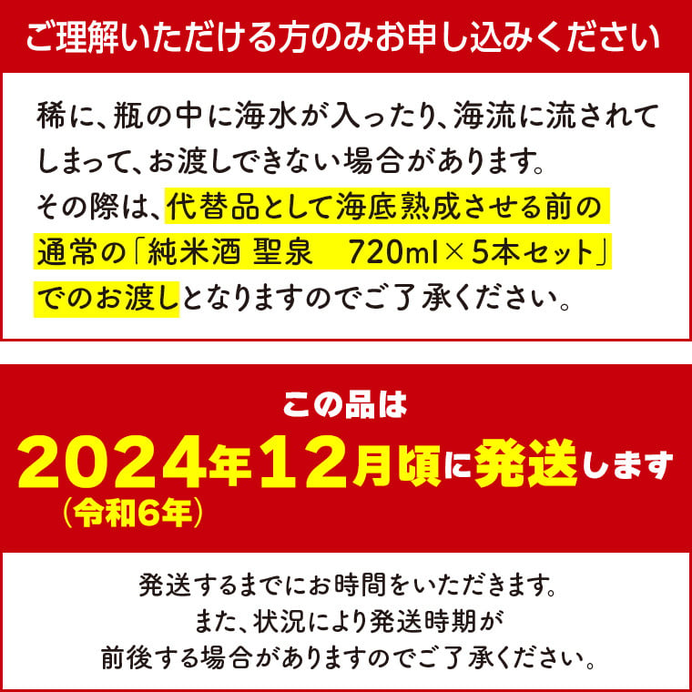 千葉の海の中で熟成させた「海底熟成 純米酒 聖泉」720ml【2024年12月頃発送】 - 千葉県富津市｜ふるさとチョイス - ふるさと納税サイト