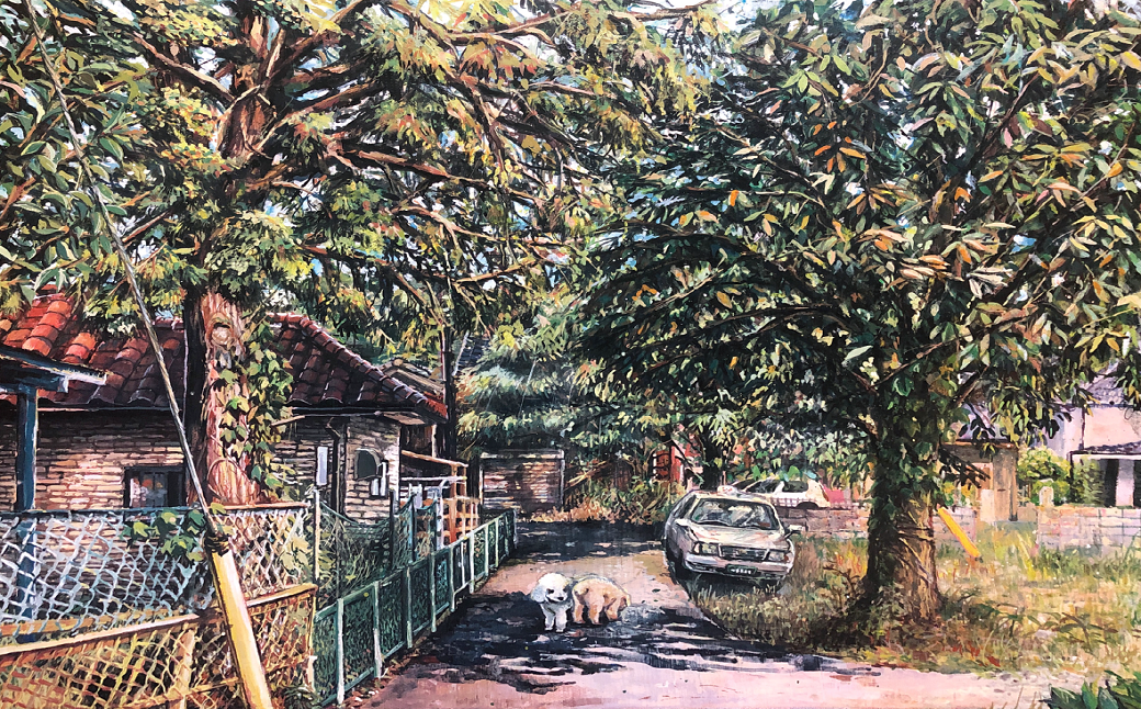「木漏れ日」/生野町の町中で愛犬との散歩を描いた作品