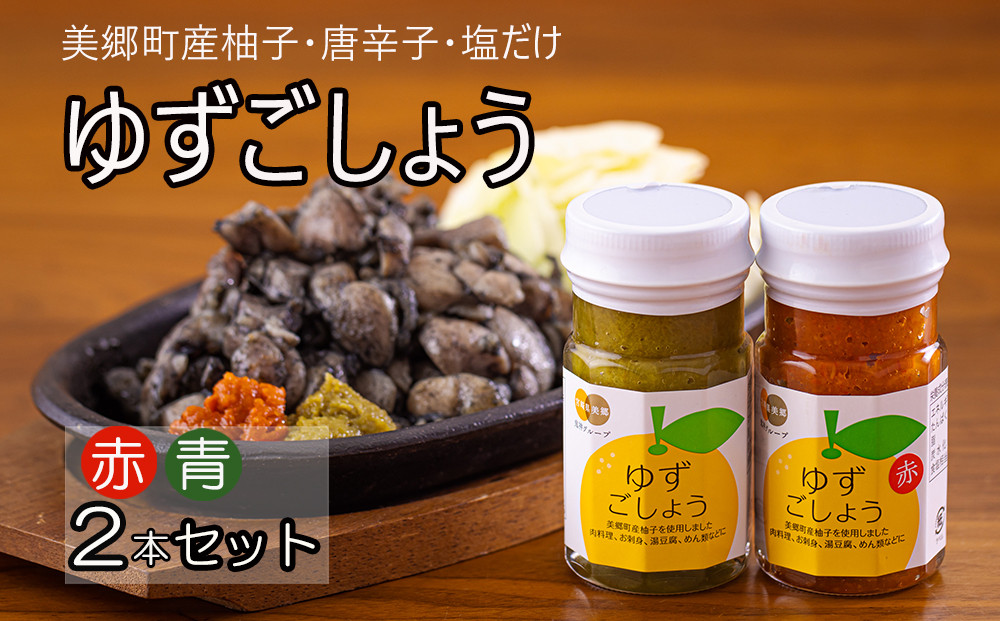 柚子胡椒　各60g×1　柚子　詰め合わせ　塩　鍋料理　そば　魚料理　調味料　肉料理　水炊き　地鶏　国産　そうめん　焼き鳥　ゆず　赤唐辛子　うどん　送料無料　刺身　薬味　青唐辛子　美郷町産　宮崎県産　ギフト　唐辛子　手作り　2本　青ゆずごしょう　赤ゆずごしょう　セット