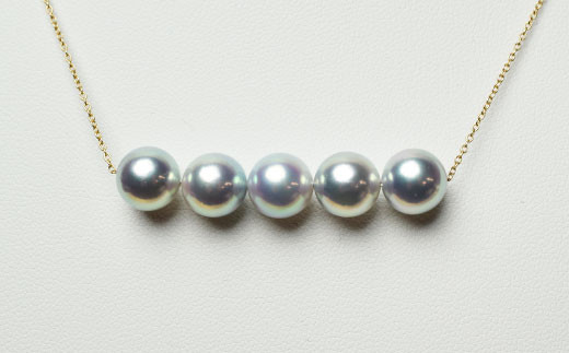○234 グレーシルバー色天然アコヤ本真珠ネックレス 7.5mm～8.0mm珠-