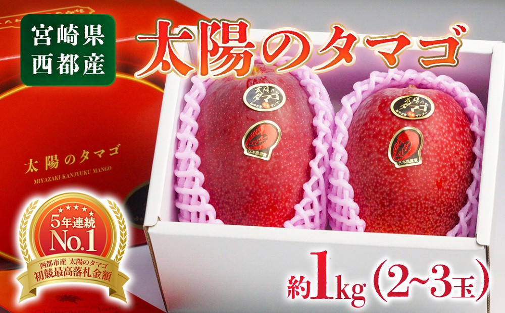 最高級ブランド『太陽のタマゴ』1㎏程度2～3玉【糖度15度以上】宮崎