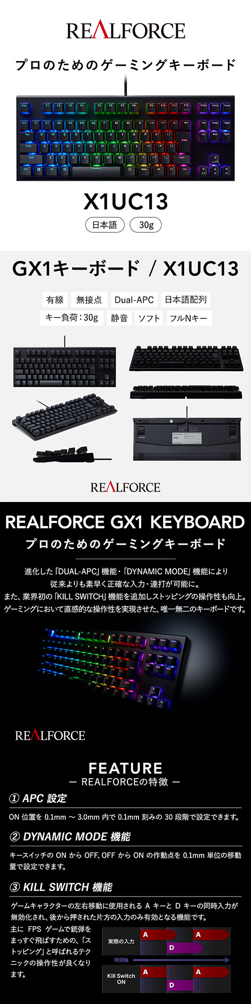 東プレ REALFORCE GX1 日本語配列 ゲーミングキーボード 静電容量無