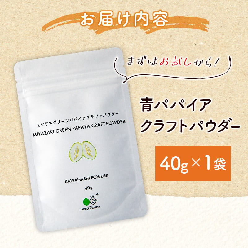 ［お試し］青パパイアパウダー（40g×1袋）皮なし粉末タイプ ポスト投函【P8】