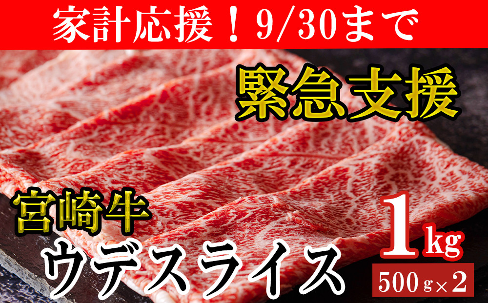 期間限定！9/30まで！】 宮崎牛 ウデ スライス 500g×2 合計1kg 冷凍