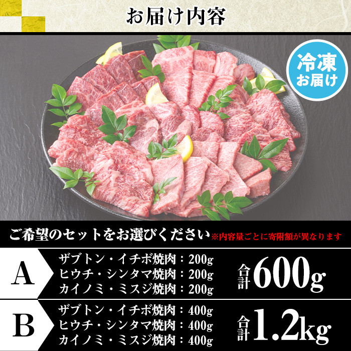 No.1012 ＜A5等級＞鹿児島県産黒毛和牛・希少部位焼肉6種(合計600g