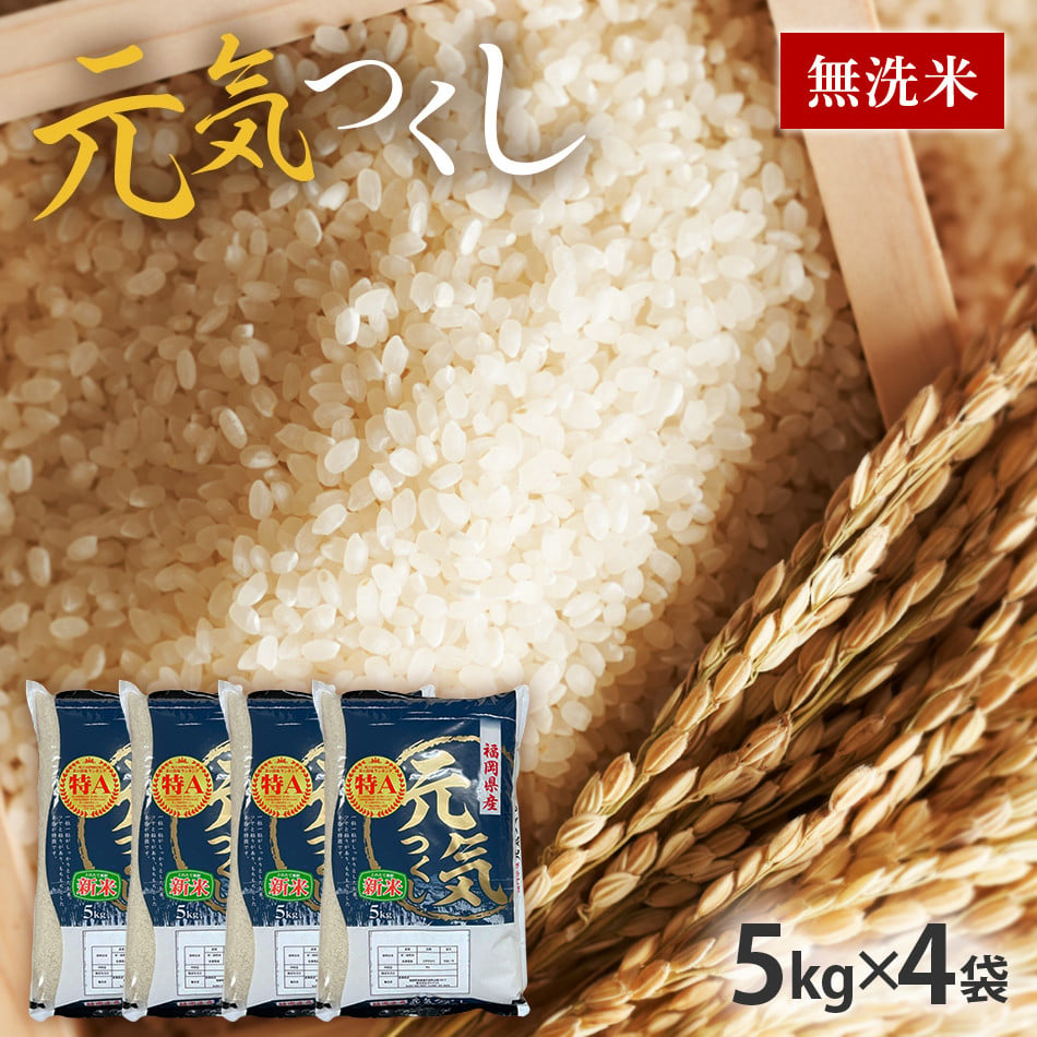 令和5年産　福岡県産ブランド米「元気つくし」無洗米20kg