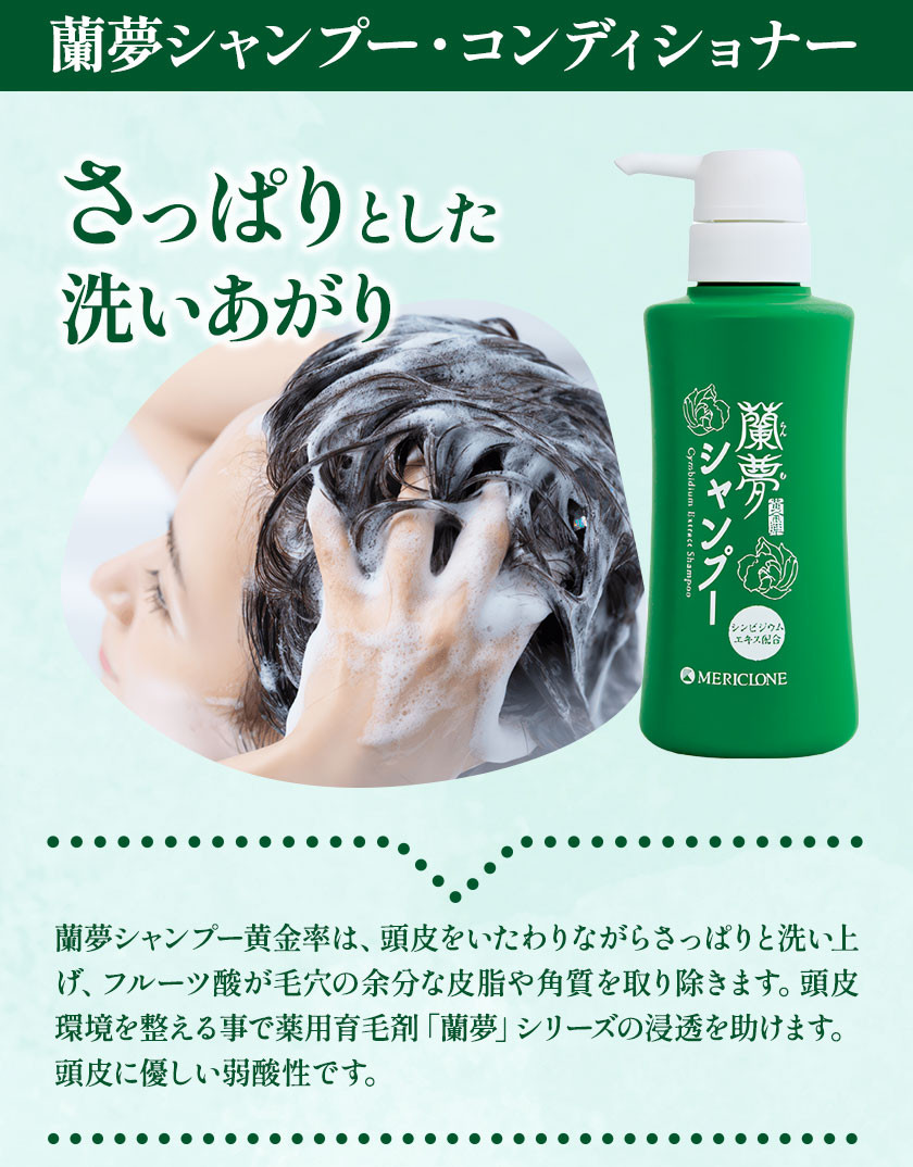 蘭夢 シャンプー コンディショナー 育毛剤 計3本 《30日以内に出荷予定(土日祝除く)》株式会社 河野メリクロン 蘭 ラン 洋ラン 男性用 女性用  生え際 スカルプ 発毛促進 養毛 薄毛 シャンプー コンディショナー 送料無料 徳島県 美馬市