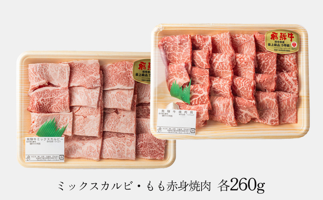 A5 飛騨牛 ミックスカルビ＆ A5飛騨牛もも赤身焼肉 520g（260g×2)【冷凍】 冷凍配送 もも 飛騨牛 下呂温泉 おすすめ 牛肉 肉 和牛  赤身 人気 ブランド牛 肉ギフト 国産 贈答品 焼き肉用 ギフト 和牛 20000円