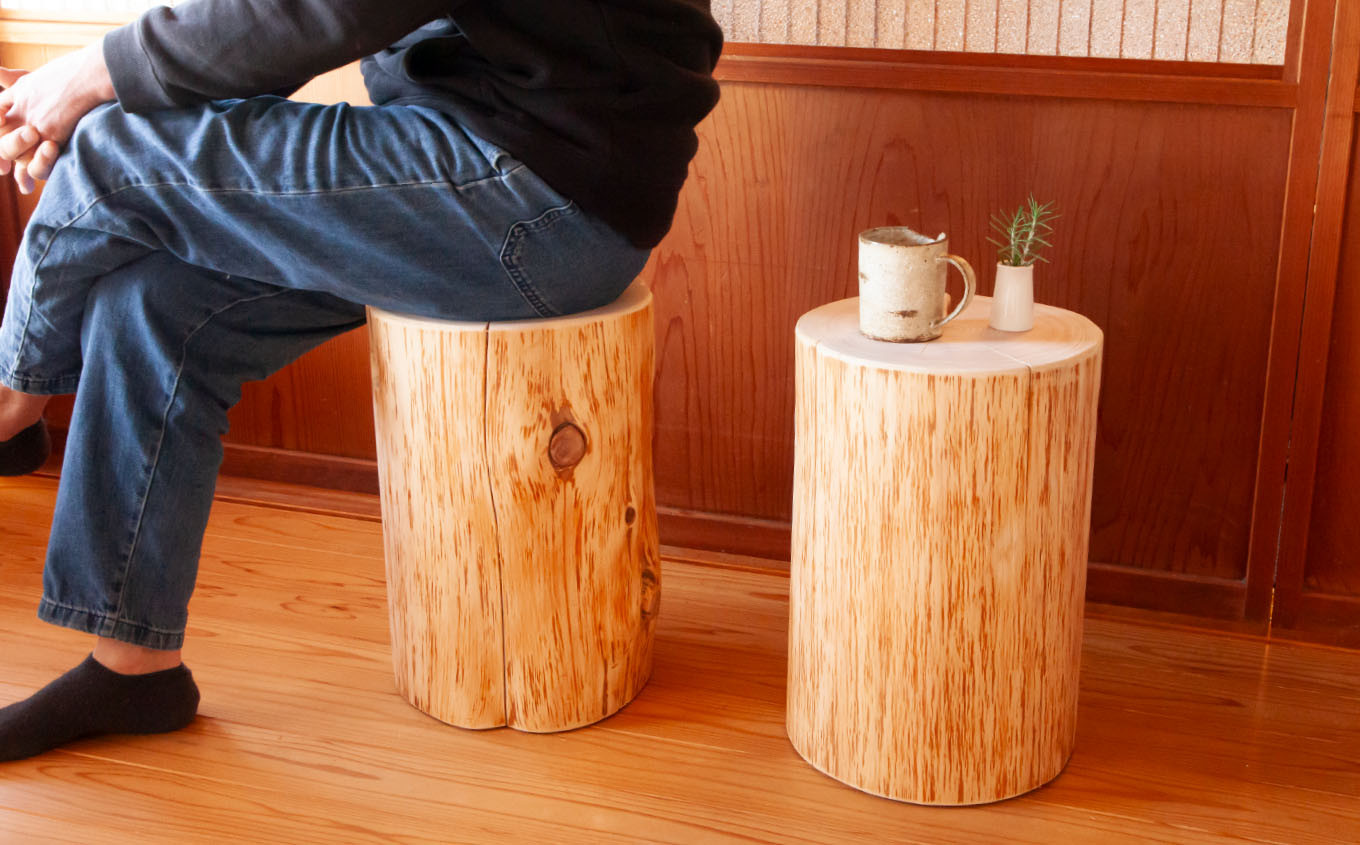 格安店舗 ヒノキと竹のスツールライト サイドテーブル 間接証明