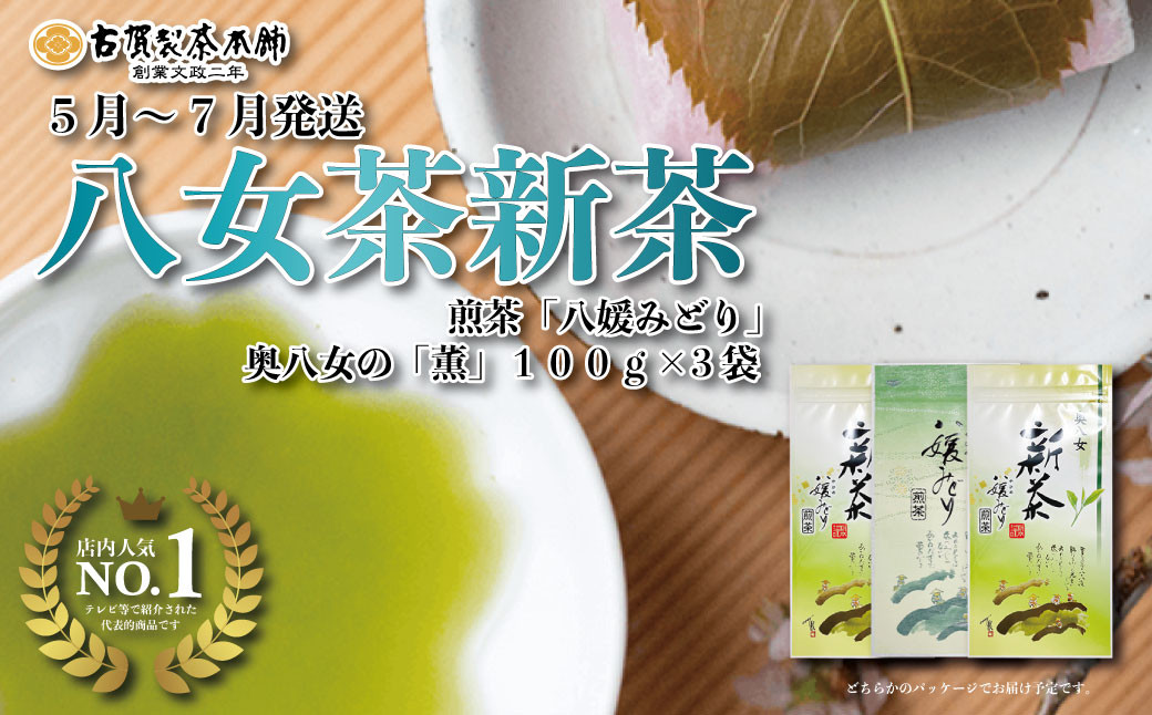 ふるさと納税 古賀製茶本舗 奥八女の「薫」八媛みどり 新茶100g×3袋