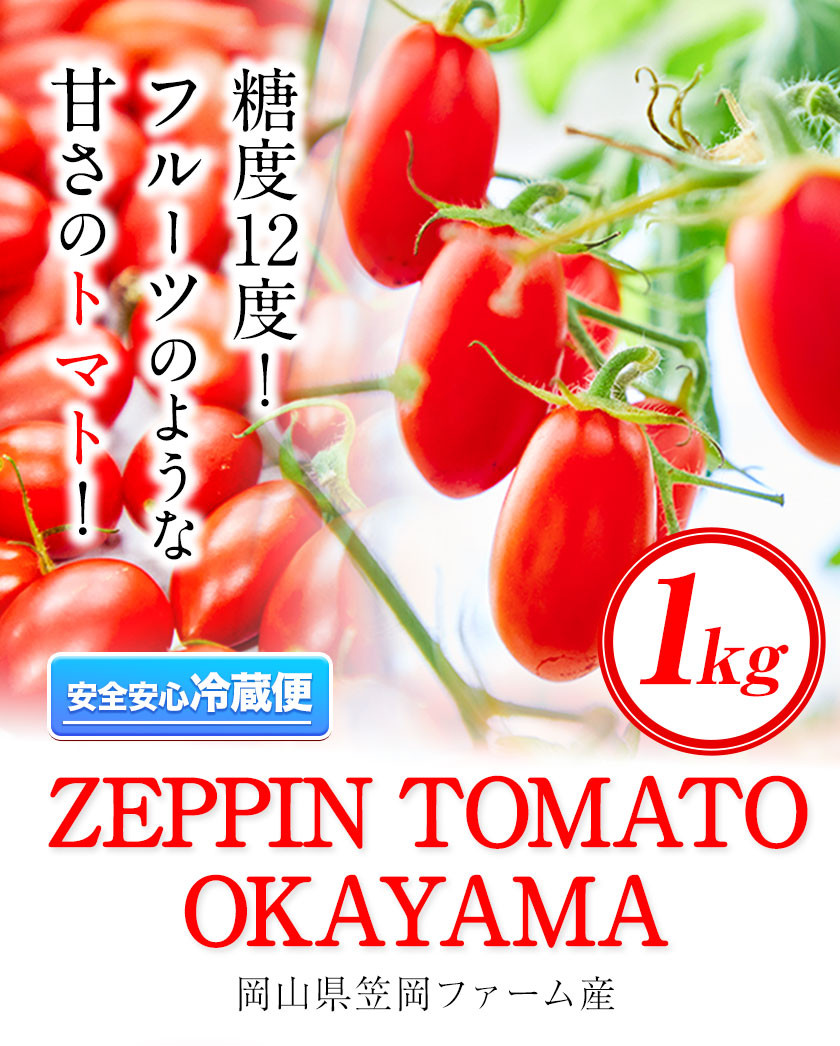 C-39a フルーツトマト 1kg 箱 ZEPPIN TOMATO OKAYAMA （ZEPPIN　EX)