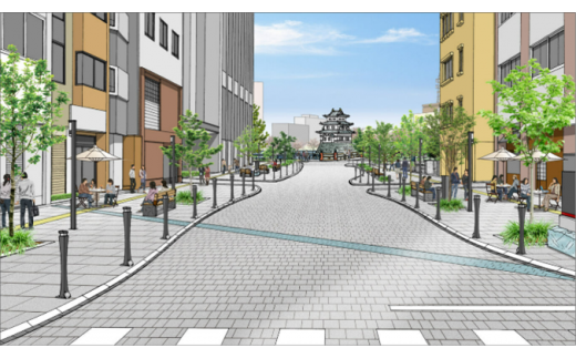 市道県庁線からの坤櫓の復元イメージ