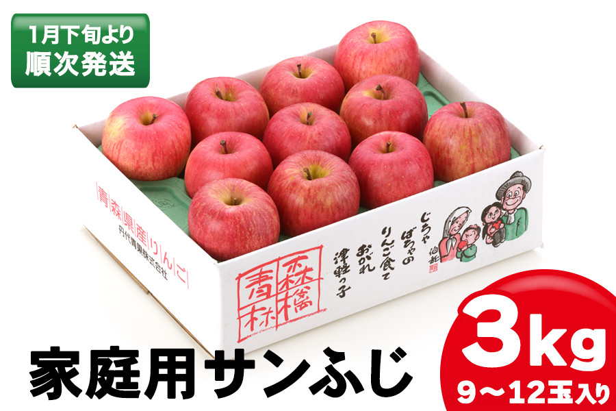 家庭用りんご サンふじ 3kg (9～12玉入り 3kg 1箱) ～見た目にわけあり 味はそのまま～｜青森 津軽 つがる リンゴ 訳あり 果物 旬  [0341] - 青森県つがる市｜ふるさとチョイス - ふるさと納税サイト