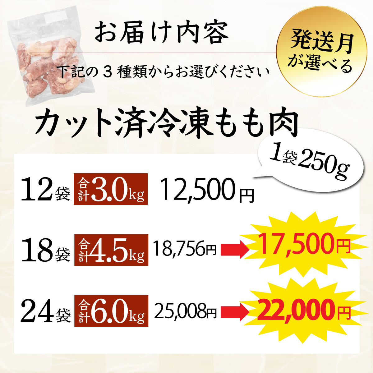 小分けで便利なジューシー鶏もも肉　寄付金額 12,500円～