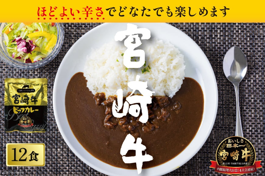 お肉多め！宮崎牛カレー 160g×12食 レトルト [九州産商 宮崎県 日向市 452061047] 詰め合わせ 小分け ビーフカレー 宮崎 牛  常備食 保存食 中辛 宮崎牛 防災 備蓄 おいしさ日本一 内閣総理大臣賞 - 宮崎県日向市｜ふるさとチョイス - ふるさと納税サイト