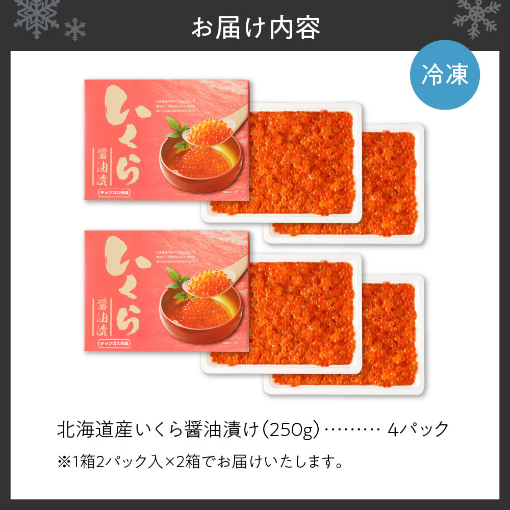 北海道産 いくら醤油漬け 1kg いくら 250g×4個 化粧箱入り イクラ 鮭いくら 醤油漬け 濃厚 鮭卵 魚卵 海鮮 魚介類 魚介 グルメ 冷凍  お取り寄せ 小分け パック 北海道 札幌市 - 北海道札幌市｜ふるさとチョイス - ふるさと納税サイト