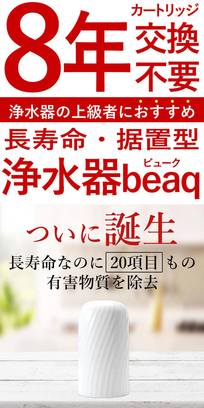 60154】浄水器【ビューク】 浄水器 【取付簡単】 8年交換不要