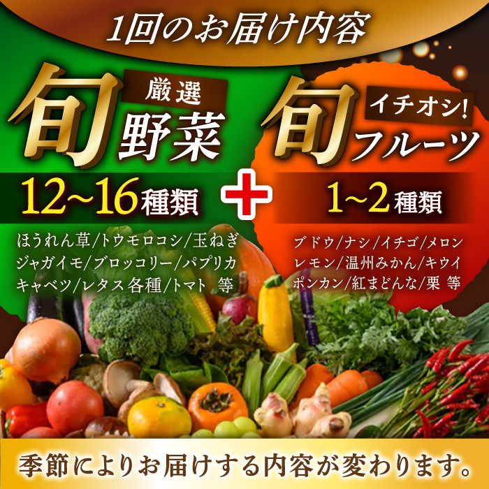 【旬野菜×フルーツ 定期便】野菜セットと旬のフルーツも楽しめます♪