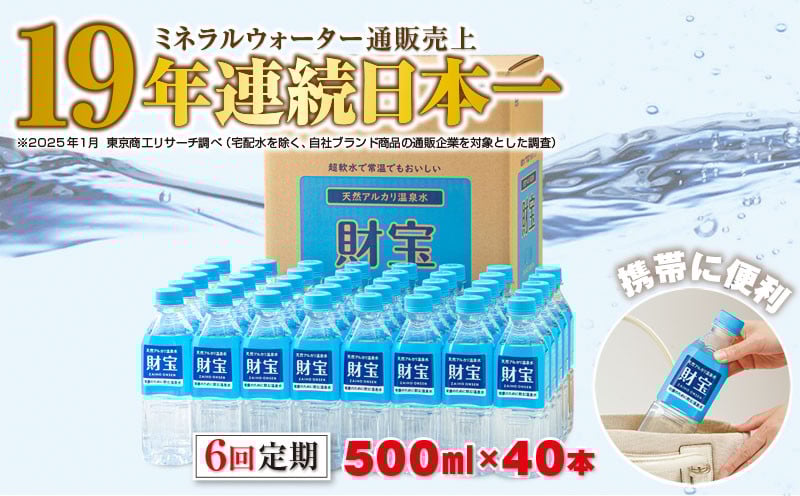 【6回定期】天然アルカリ温泉水 財寶温泉 500ml×40本