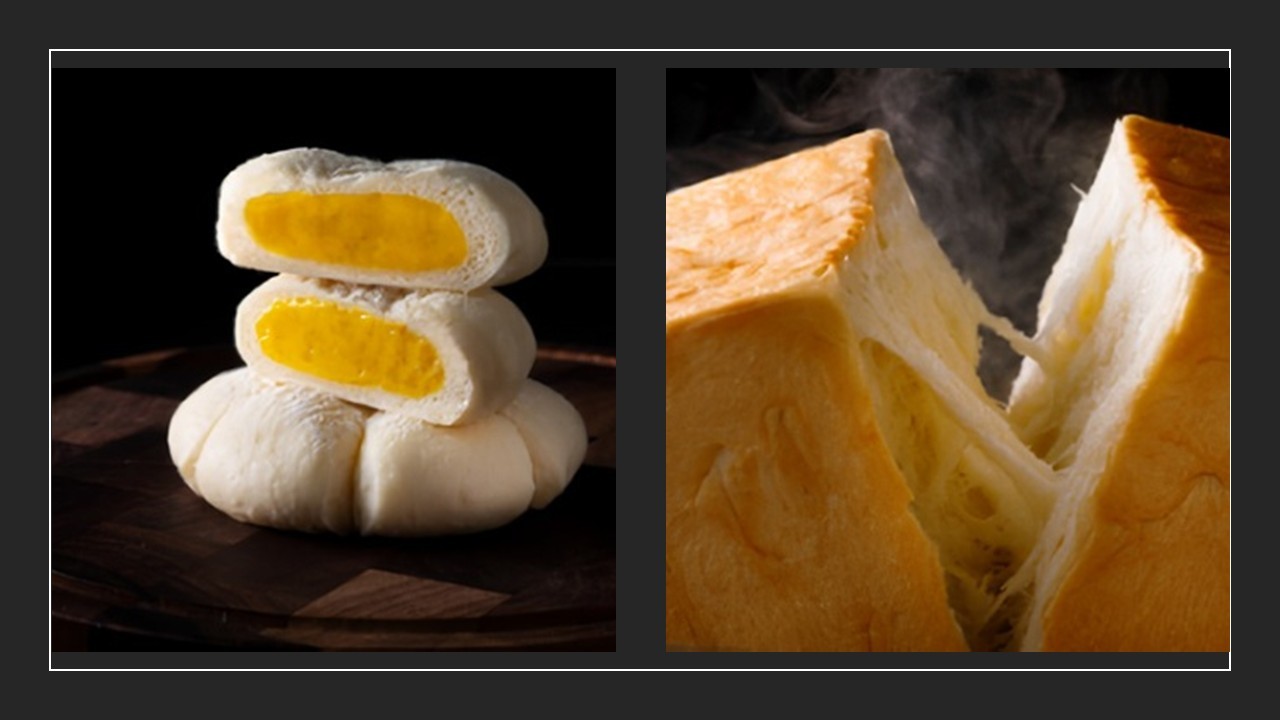 クリームパン「shiro」（左）と食パン「nikin」（右）